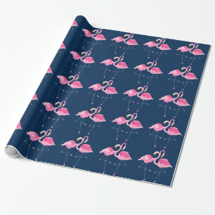 Flamingos vid flotta och Rosa i Kärlek Mönster Presentpapper