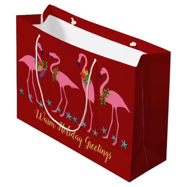Flamingos Warm-jul - stor Papper gift-bag (Framsidan Vinklad)