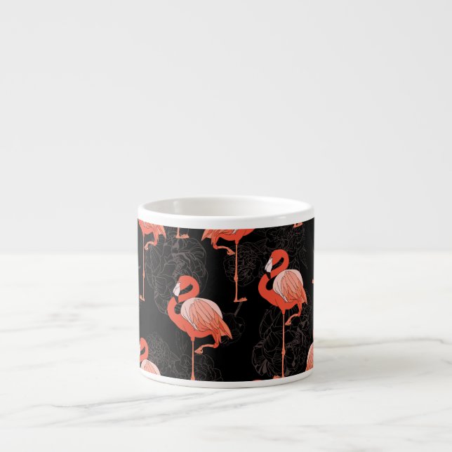 Flamingosfåglar: Vintage Textildesign Espressomugg (Framsidan)