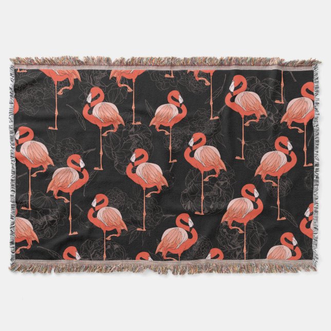 Flamingosfåglar: Vintage Textildesign Filt (Framsidan)