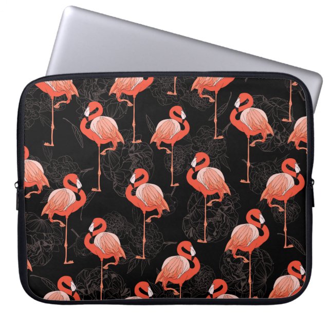 Flamingosfåglar: Vintage Textildesign Laptop Fodral (Framsidan)