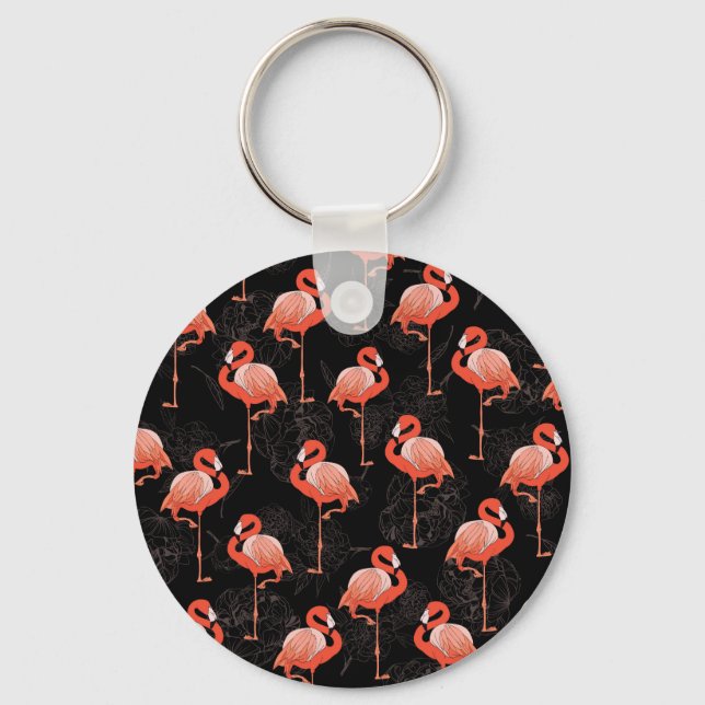 Flamingosfåglar: Vintage Textildesign Nyckelring (Framsida)