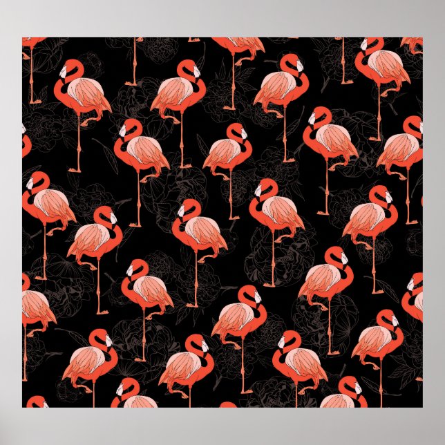 Flamingosfåglar: Vintage Textildesign Poster (Framsidan)
