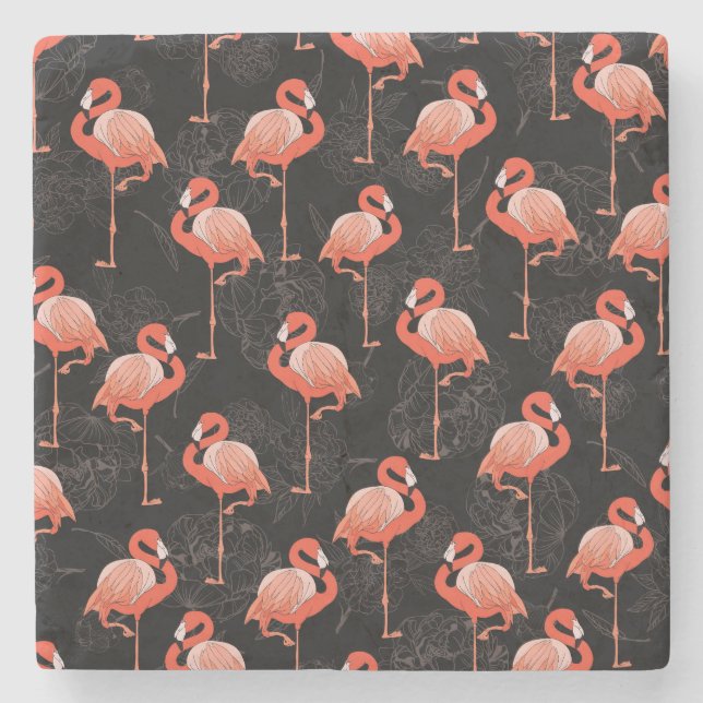 Flamingosfåglar: Vintage Textildesign Stenunderlägg (Framsidan)