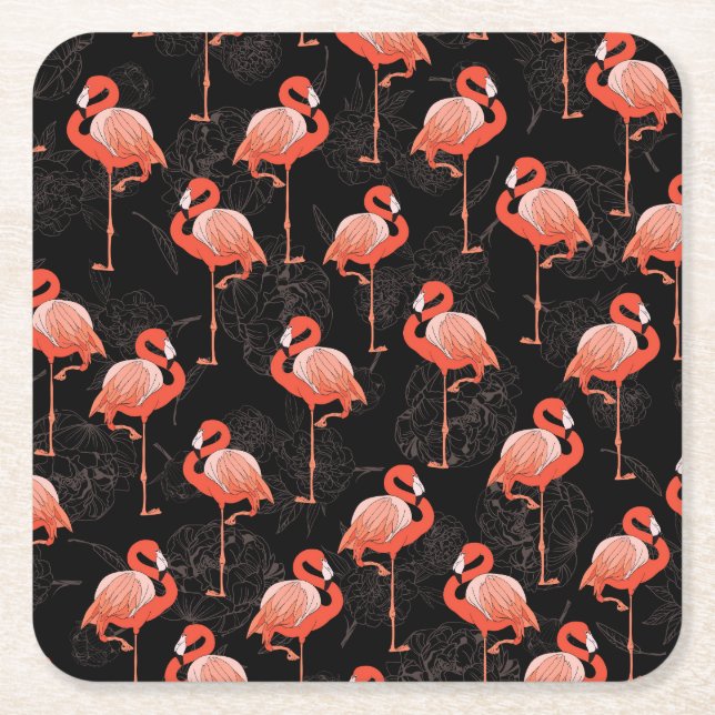 Flamingosfåglar: Vintage Textildesign Underlägg Papper Kvadrat (Framsidan)