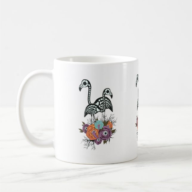 Flamingoskelett med Halloween blommor Kaffemugg (Vänster)