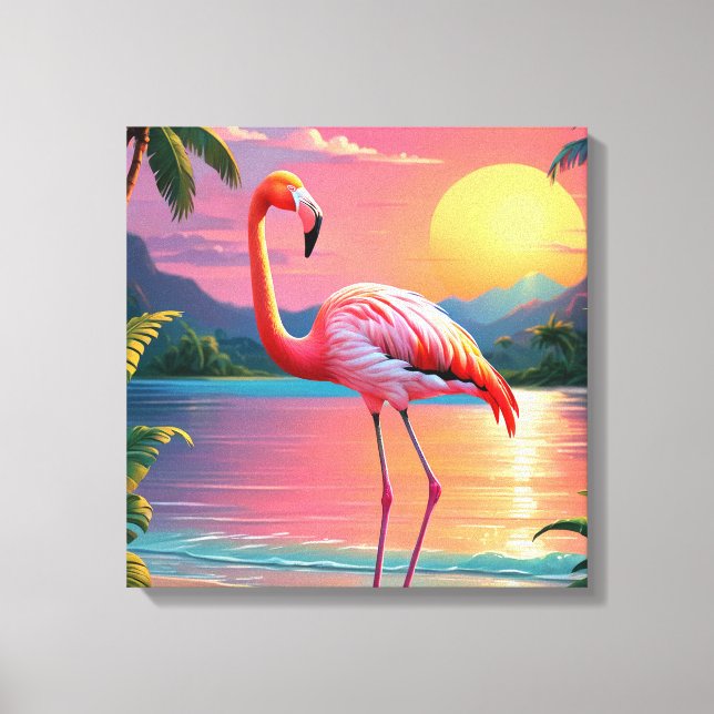 Flamingosolnedgång Tropisk strand  Canvastryck (Framsida)
