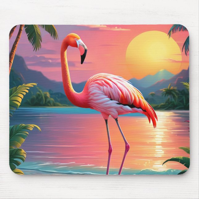 Flamingosolnedgång Tropisk strand  Musmatta (Framsidan)