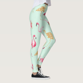 Flamingosommarmint, rosor och guld- glitterleggi leggings
