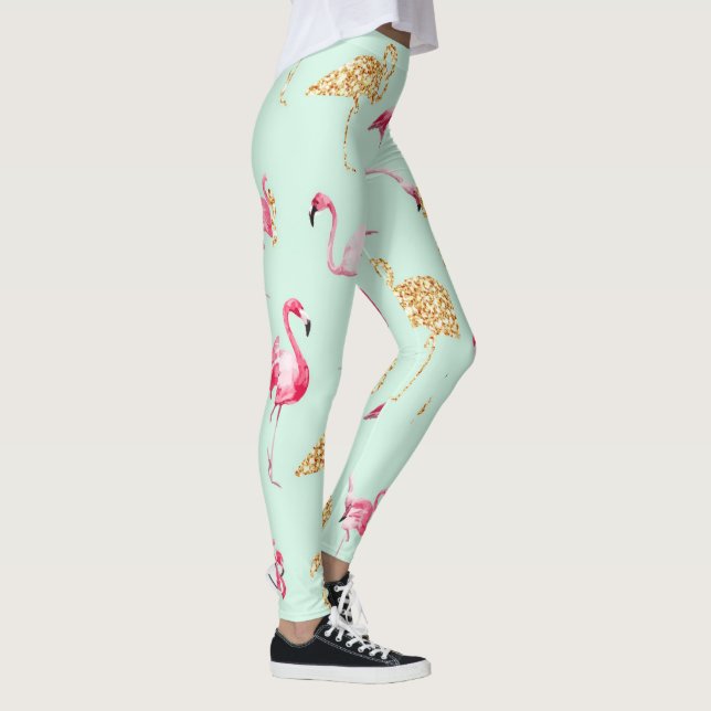 Flamingosommarmint, rosor och guld- glitterleggi leggings (Höger)
