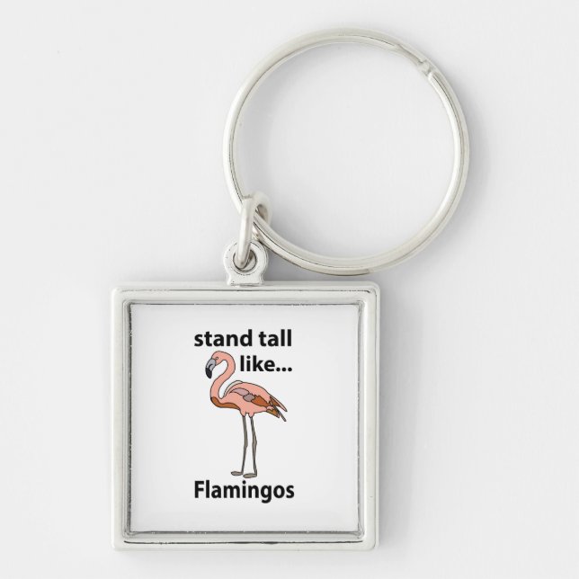Flamingosstall som Flamingos Flamingo Fyrkantig Silverfärgad Nyckelring (Framsidan)