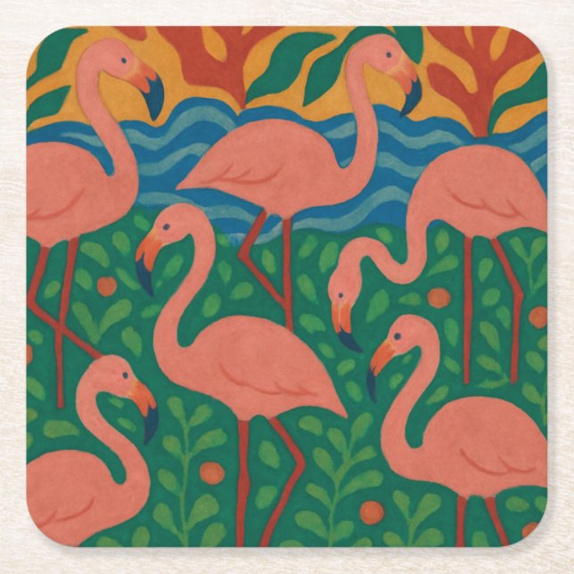 Flamingoträdgård Underlägg Papper Kvadrat (Framsidan)