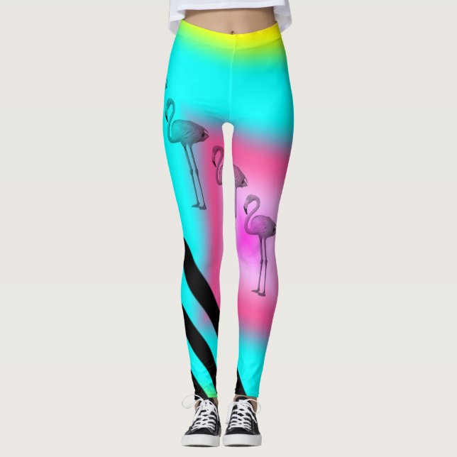 Flamingotryck Randiga Leggings (Framsida)