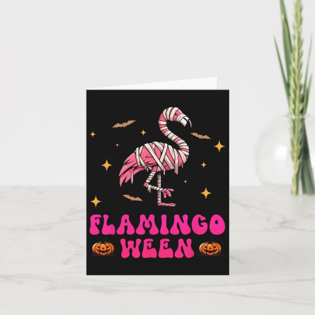 Flamingoween Flamingo Mummy Halloween Scary Costum Kort (Framsida)