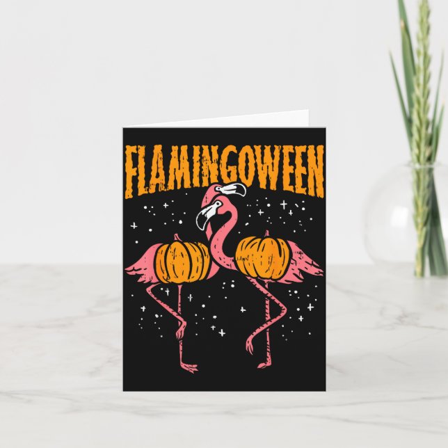 Flamingoween Pumpkin Flamingos Funny Bird Hallowee Kort (Framsida)