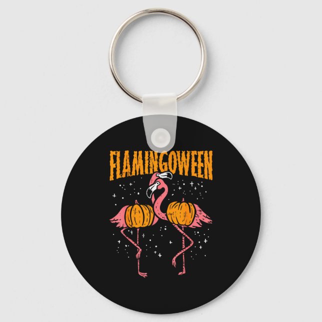 Flamingoween Pumpkin Flamingos Funny Bird Hallowee Nyckelring (Framsida)