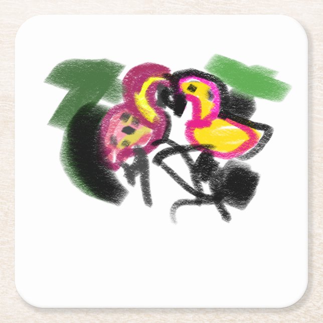 Flamings kärlek  underlägg papper kvadrat (Framsidan)