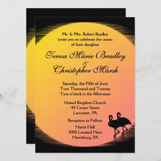 Flaminställning Sol kväll Bröllop Inbjudningar (Fram/baksida)