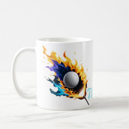 Flamintensitet: golf boll i aktion. kaffemugg