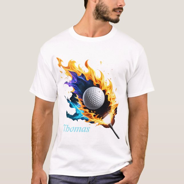 Flamintensitet: golf boll i aktion. t shirt (Framsida)