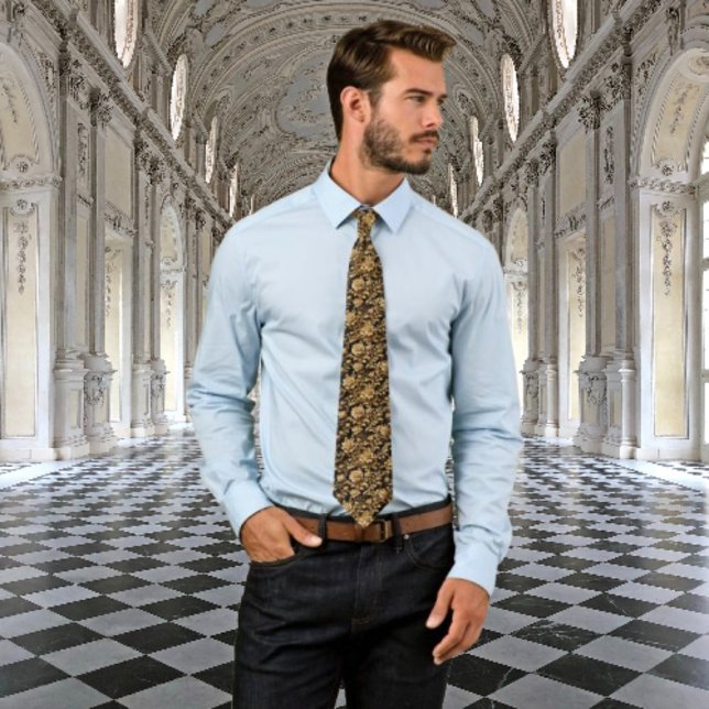 Flamish Baroque Black & Guld Blommigt Necktie Slips (Skapare uppladdad)