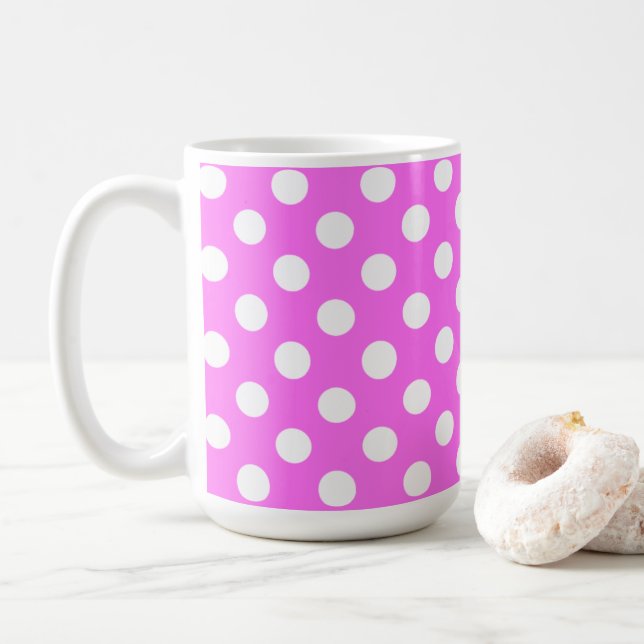 Flamistisk Rosa och vit Polka dots Kaffemugg (Med munk)