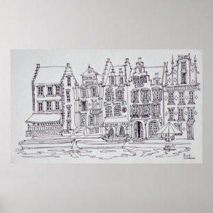 Flamländsk arkitektur strandpromenad, Gent, Belgie Poster