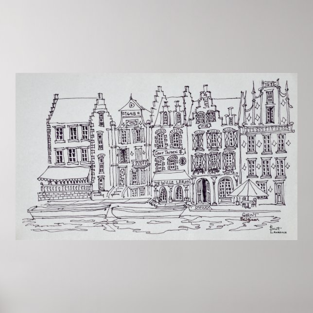 Flamländsk arkitektur strandpromenad, Gent, Belgie Poster (Framsidan)