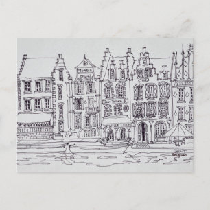 Flamländsk arkitektur strandpromenad, Gent, Belgie Vykort