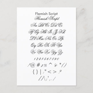Flamländska skript - Zazzle Font Sampler Lakan Vykort