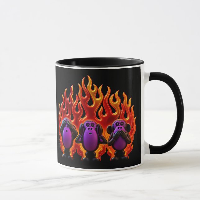 Flammande '3 Visa apor' Stil 01 Mugg (Höger)