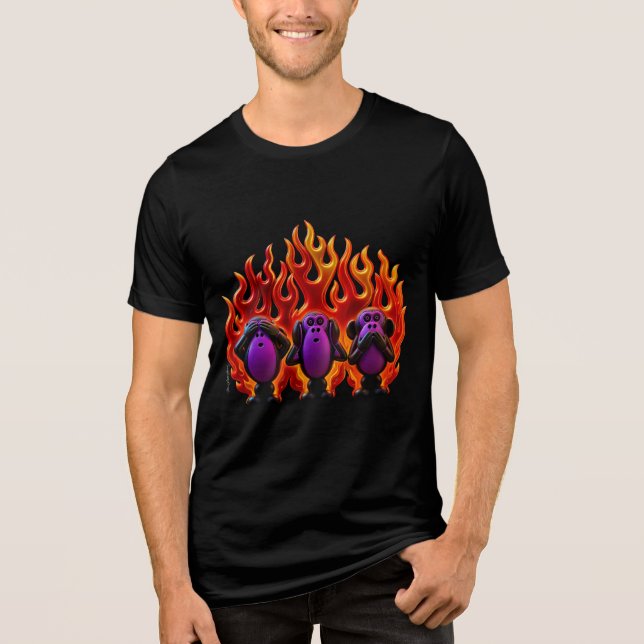 Flammande '3 Visa apor' Stil 01 T Shirt (Framsida)