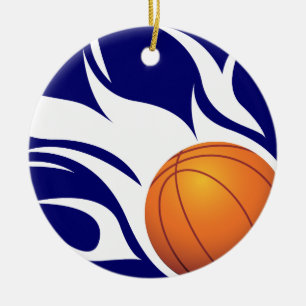Flammande basketblått och vit julgransprydnad keramik