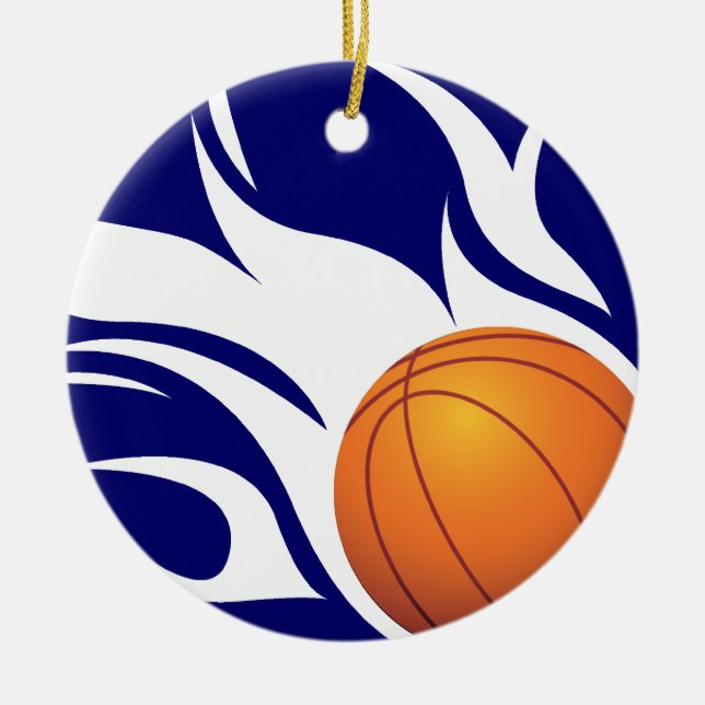 Flammande basketblått och vit julgransprydnad keramik (Framsidan)