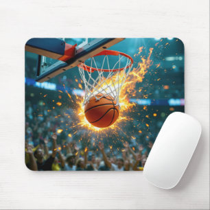 Flammande basketboll i nätet musmatta