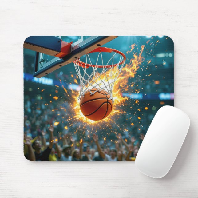 Flammande basketboll i nätet musmatta (Med mus)