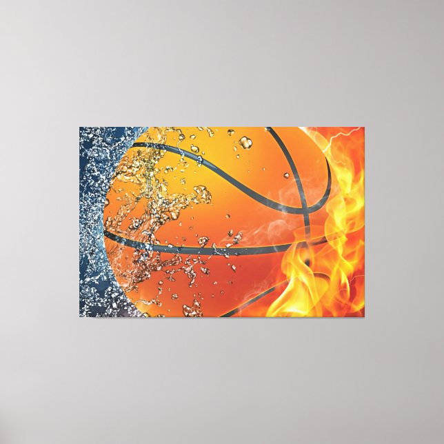 Flammande basketboll kastkudde canvastryck (Framsida)