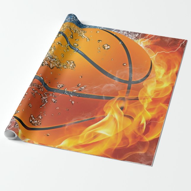 Flammande basketboll kastkudde presentpapper (Utrullad)