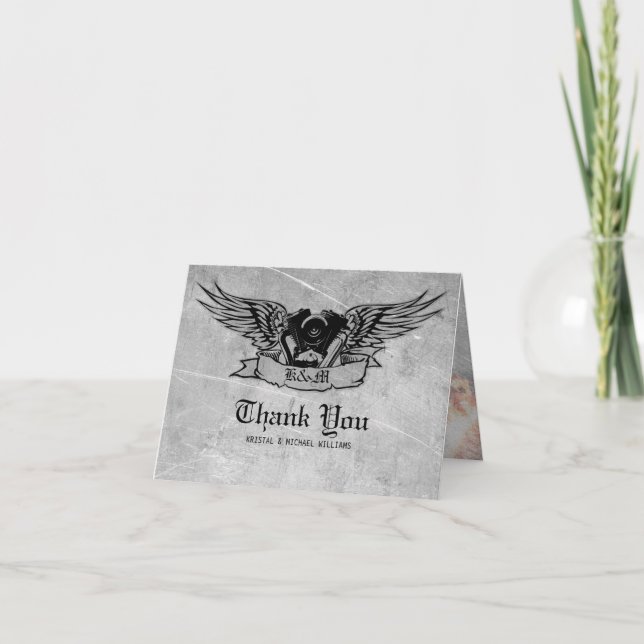 Flammande bikertack tack kort (Framsida)