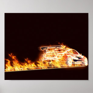 Flammande bil poster