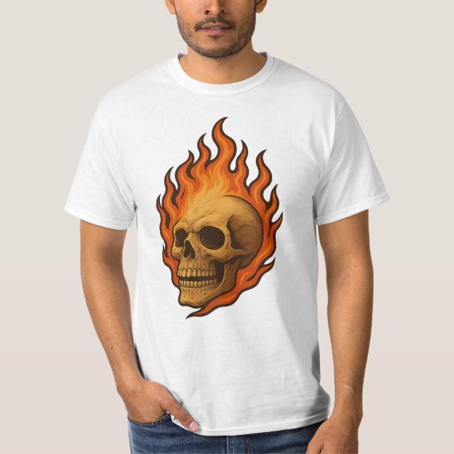 Flammande Dödskalle för Återfödelse Eldig Kraftdes T Shirt (Framsida)