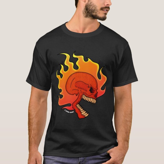 Flammande Dödskalle T Shirt (Framsida)