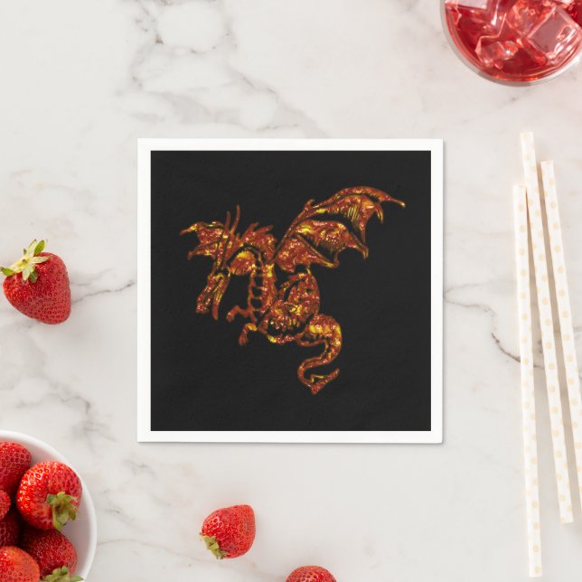 Flammande Drakon på Svart Pappersservett (Insitu)