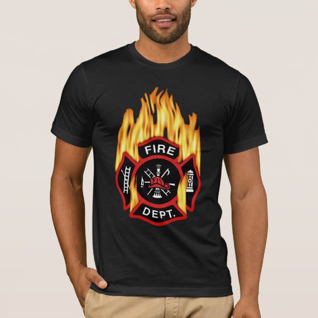 Flammande emblem för brandstation t-shirt (Framsida)