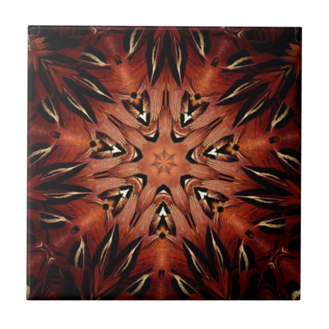 Flammande fjäderKaleidoscope Kakelplatta (Framsidan)