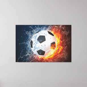 Flammande fotboll/träningsboll kastkudde canvastryck