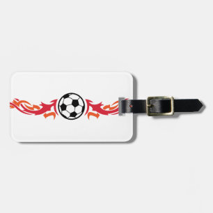 Flammande fotbollboll bagagebricka