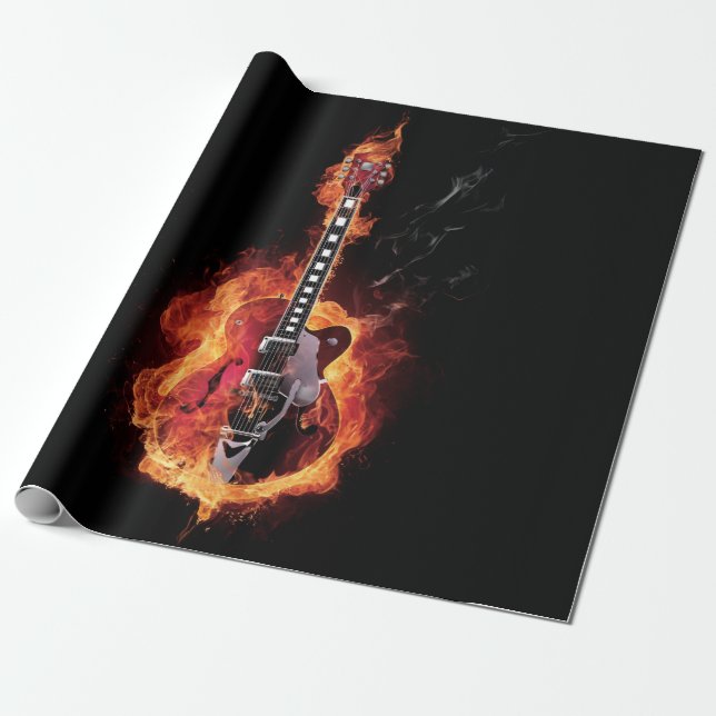 Flammande gitarr presentpapper (Utrullad)
