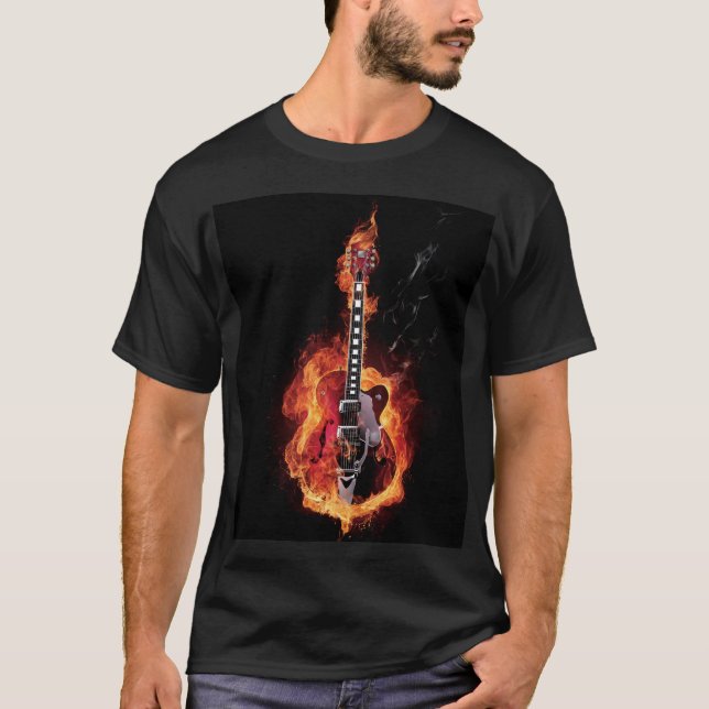 Flammande gitarr t shirt (Framsida)