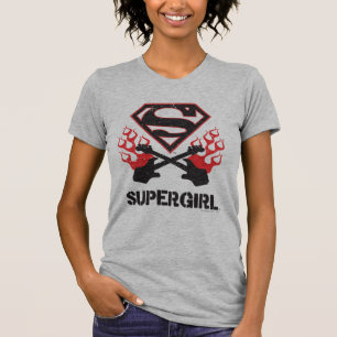 Flammande gitarrer för Supergirl logotypsvart T-shirt